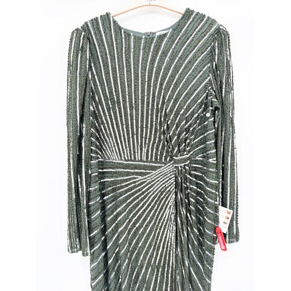 Mac Duggal Embellished Puff Sleeve Side Knot Gown Slate Gray 16 - Picture 3 of 6